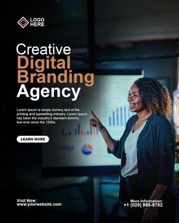 Agency advertising poster template with woman <b>presenting data</b> in ...