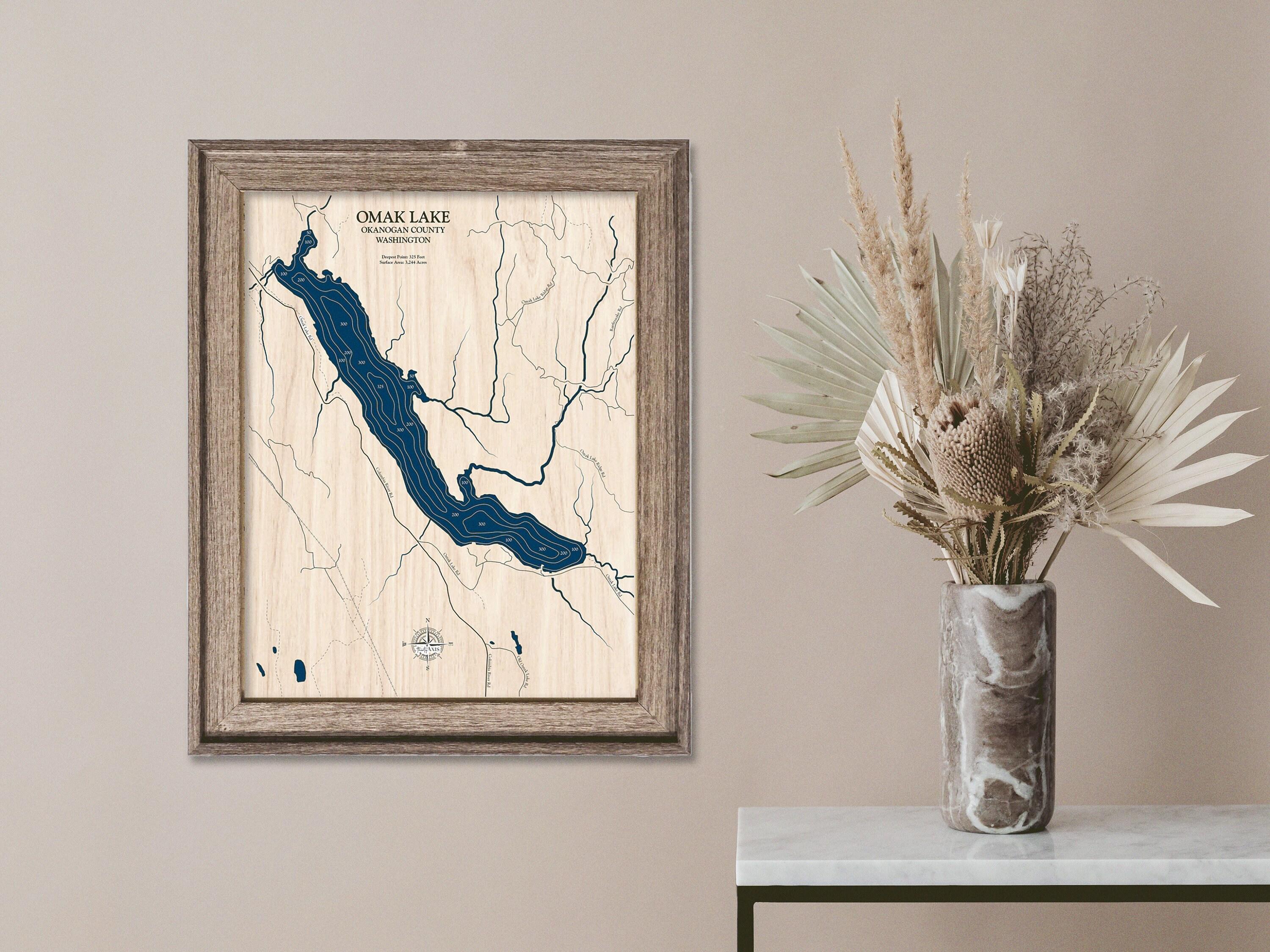 Buy Omak Lake Map, Custom Lake Sign, Custom Lake Map, Wood Lake ...