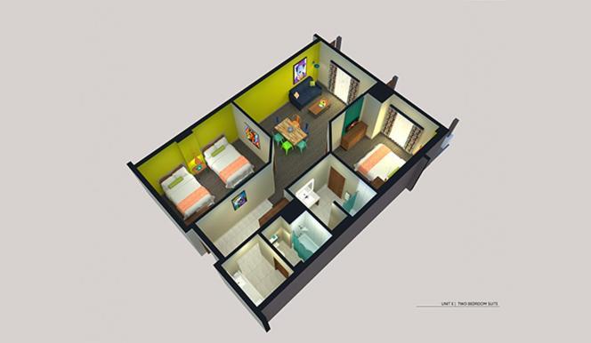 Deluxe Two Bedroom Suite with 1 Double Queen and 1 King with Patio